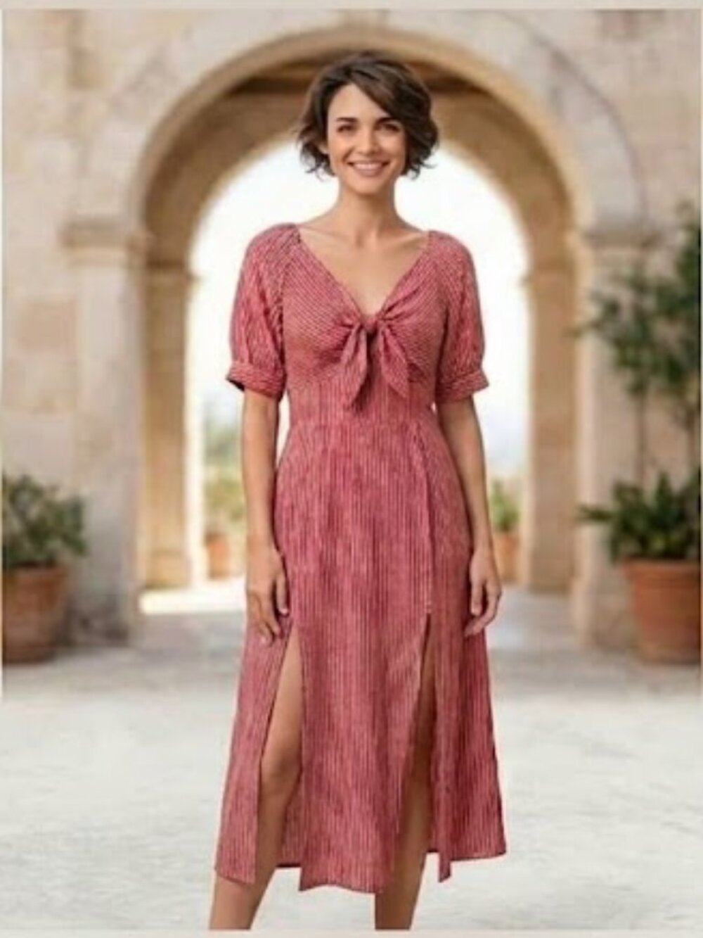 NWT Hayden Los Angeles Red Textured Midi Dress M